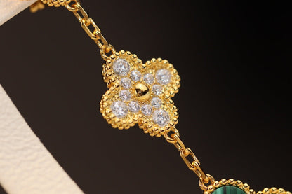 Miro CLOVER EARRINGS GOLD MALACHITE DIAMOND 3 MOTIF