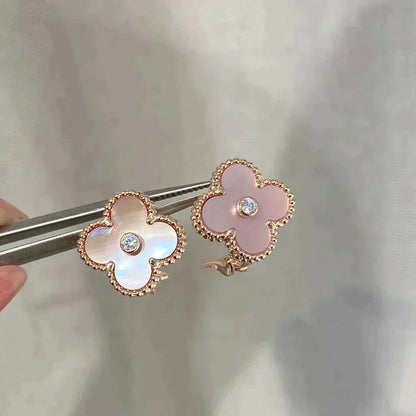 Miro CLOVER MEDIUM 1 MOTIFS  PINK MOP DIAMOND EARRINGS