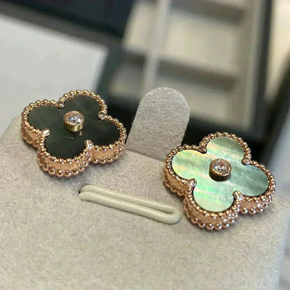 Miro CLOVER MEDIUM 1 MOTIFS GRAY MOP  DIAMOND EARRINGS