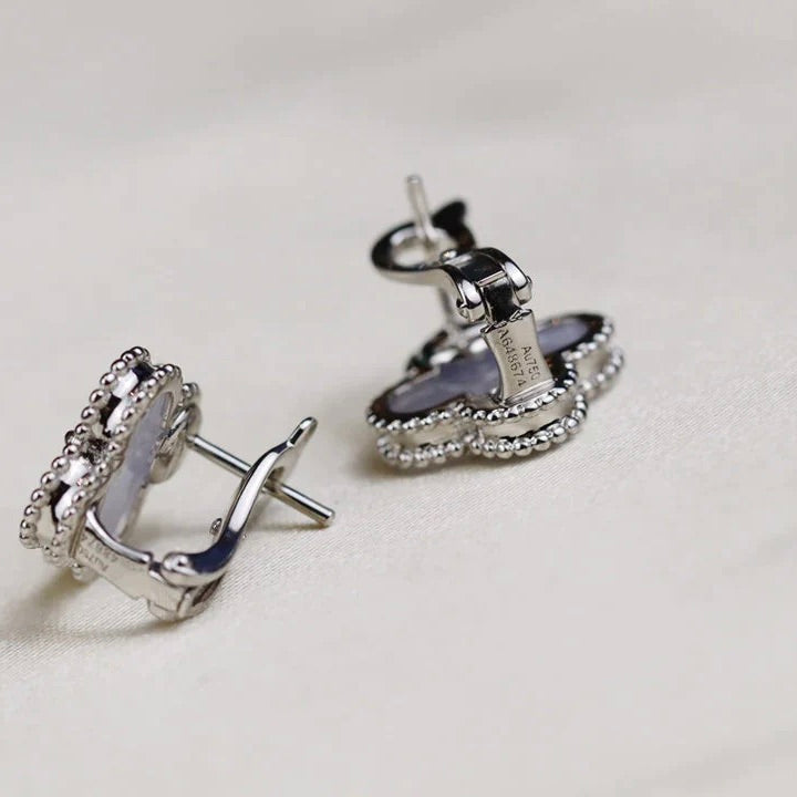 Miro CLOVER MEDIUM 1 MOTIFS  WHITE MOP EARRINGS SILVER