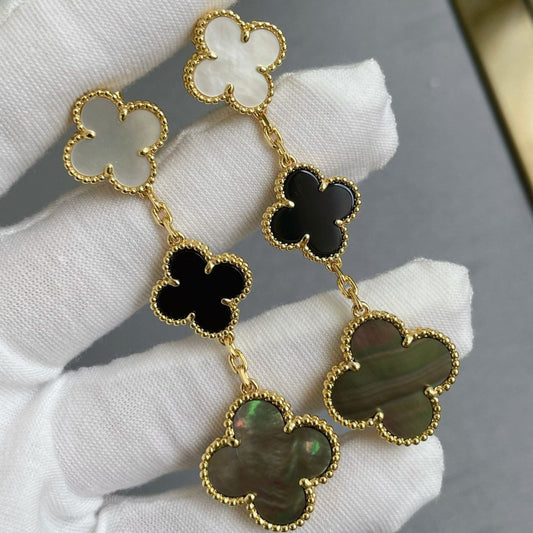 Miro CLOVER 3 MOTIF MOP ONYX DARK MOP PINK GOLD EARRINGS