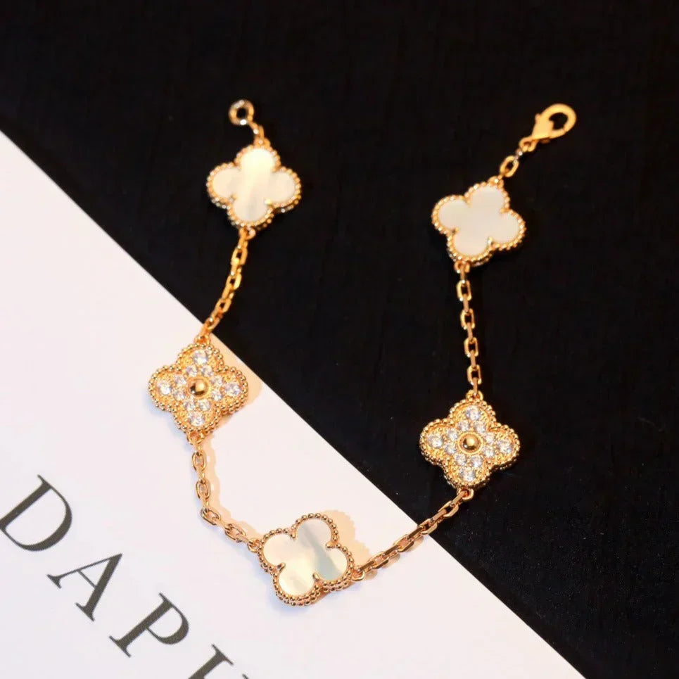 [Miro ]新作 クローバーホワイトパールマザーオブパール 5モチーフブレスレットコレクション
