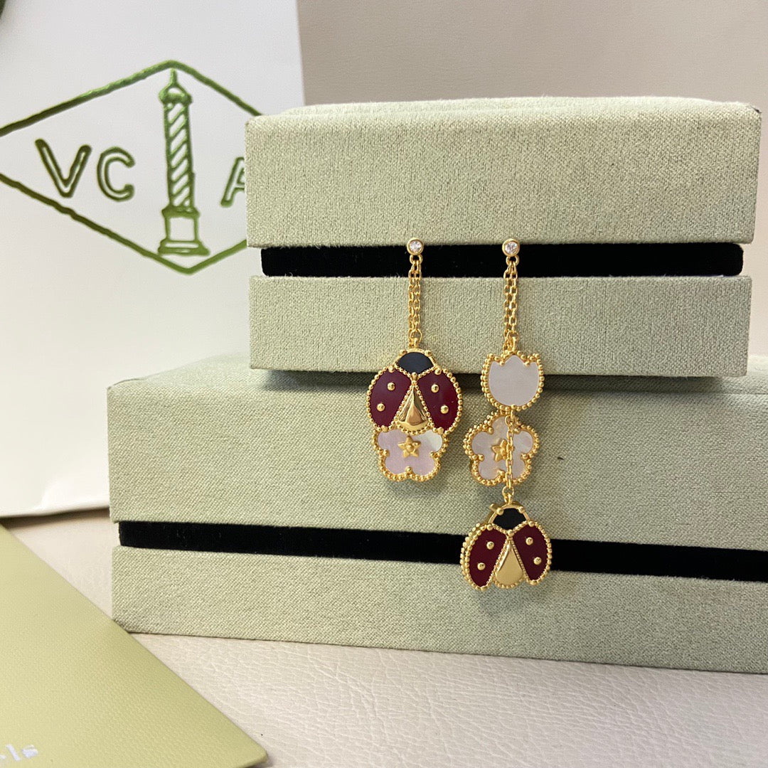 Miro LUCKY LADYBUG WHITE MOP EARRINGS