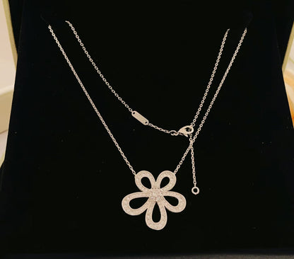 Miro Big  FLOWER Silver DIAMOND NECKLACE