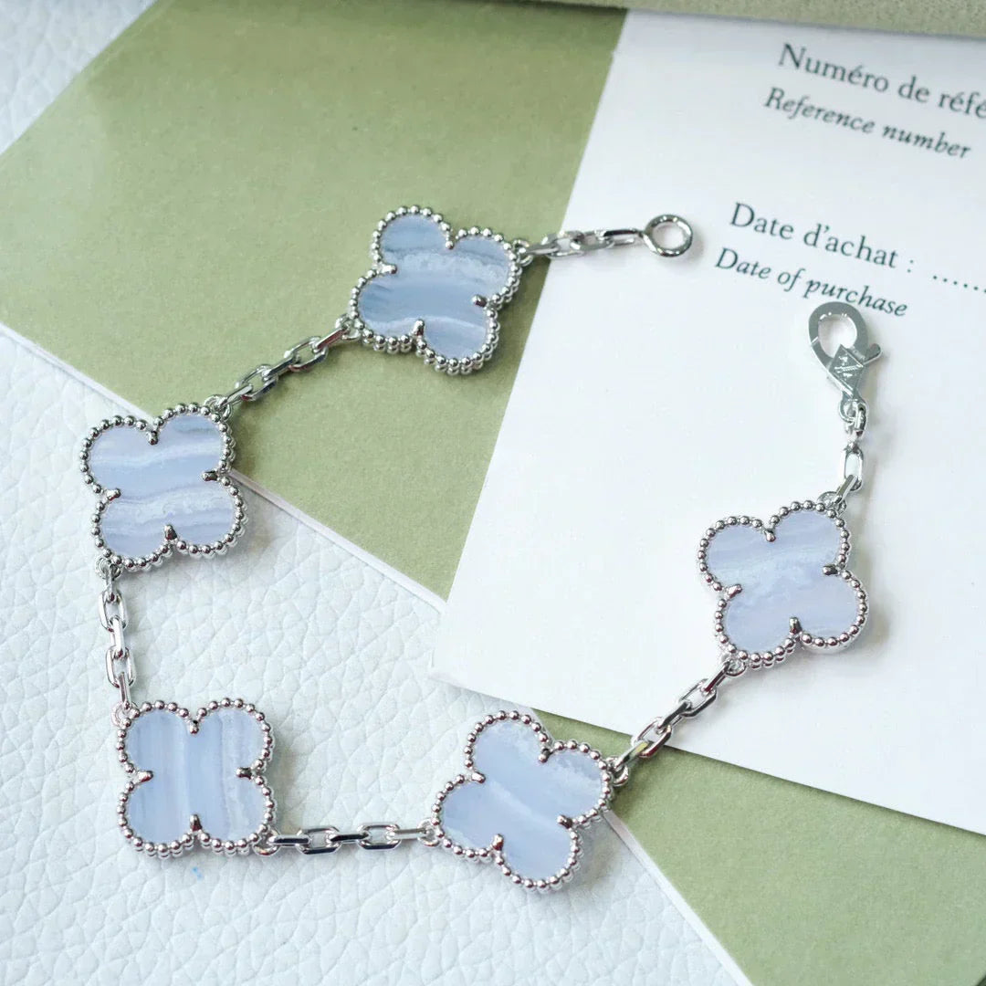 [Miro ]New  CLOVER 5 MOTIF PURPLE CHALCEDONY BRACELET COLLECTION
