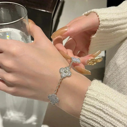 [Miro ]New  CLOVER 5 MOTIF PURPLE CHALCEDONY BRACELET COLLECTION