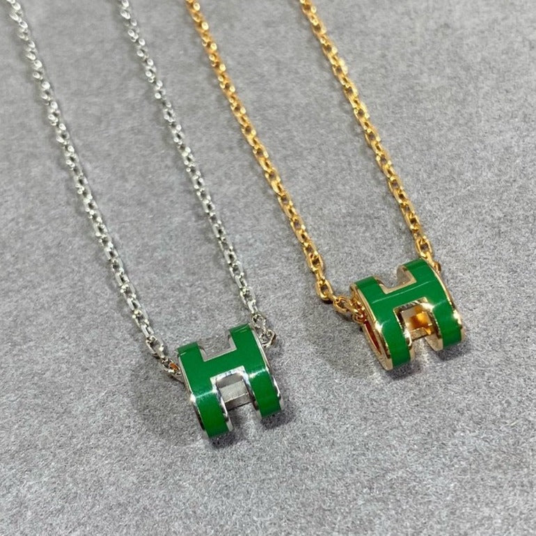 Miro POP H GREEN NECKLACE SILVER AND GOLD