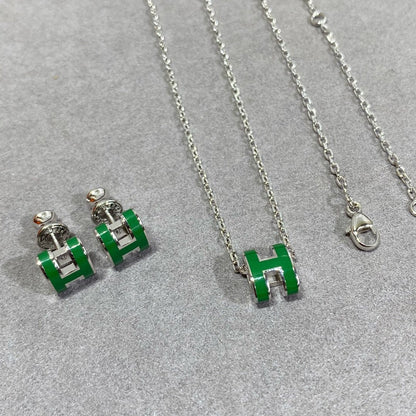 Miro POP H GREEN NECKLACE SILVER AND GOLD