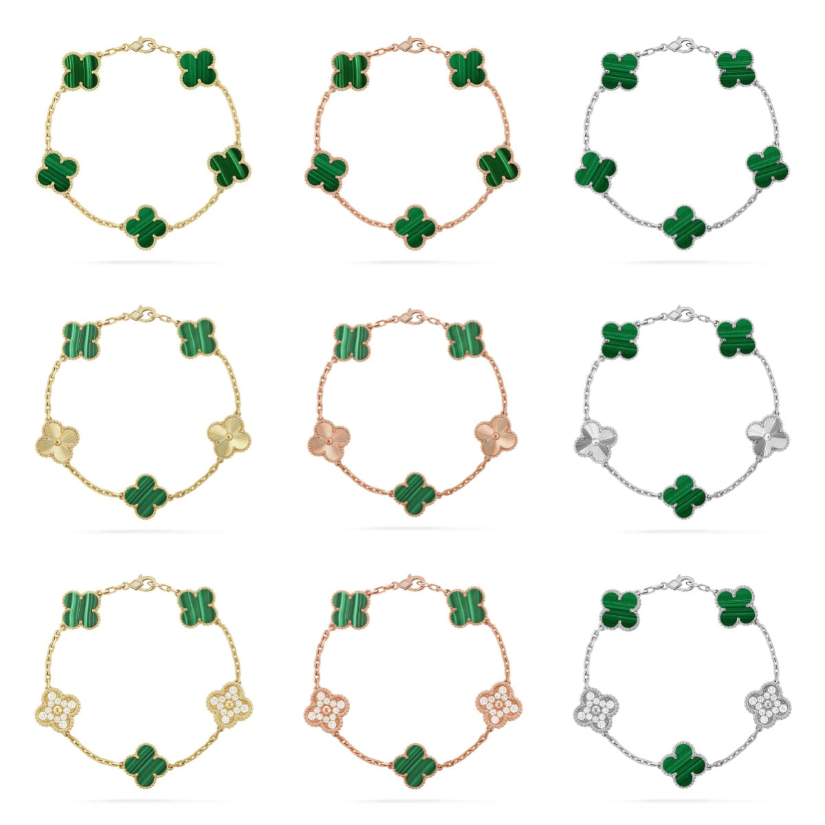 [Miro ]New  CLOVER 5 MOTIF MALACHITE BRACELET COLLECTION