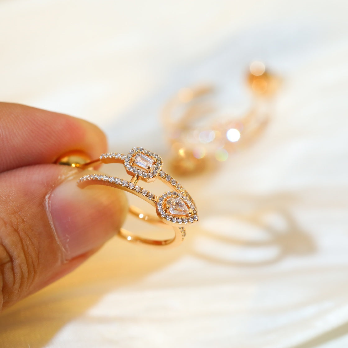[Miro ]CREOLES MY TWIN 2 RANGS SILVER DIAMOND EARRINGS