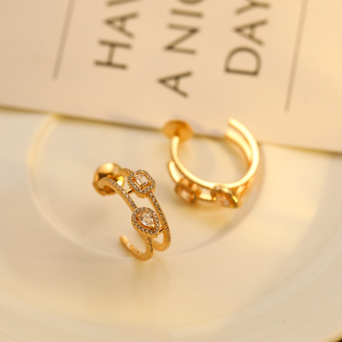[Miro ]CREOLES MY TWIN 2 RANGS SILVER DIAMOND EARRINGS