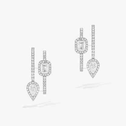 [Miro ]CREOLES MY TWIN 2 RANGS SILVER DIAMOND EARRINGS