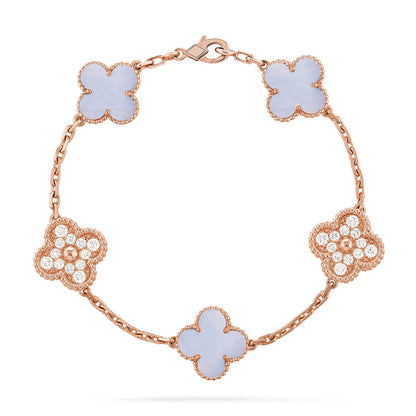 [Miro ]New  CLOVER 5 MOTIF PURPLE CHALCEDONY BRACELET COLLECTION