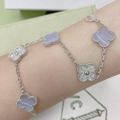 [Miro ]New  CLOVER 5 MOTIF PURPLE CHALCEDONY BRACELET COLLECTION