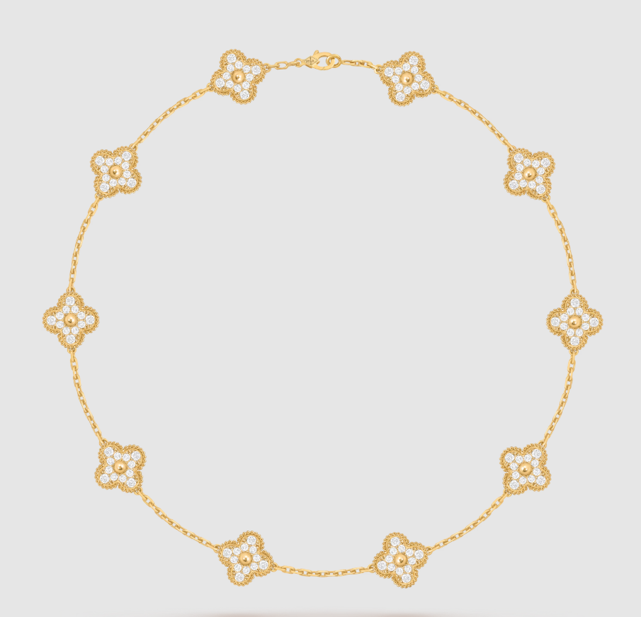 [Miro ]CLOVER 10 MOTIFS FULL DIAMOND NECKLACE