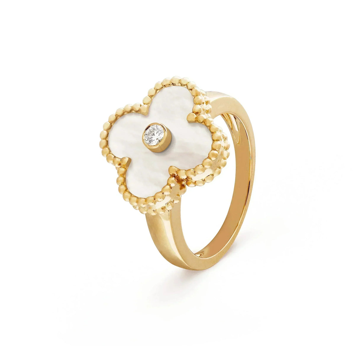 Miro CLOVER WHITE MOP RING GOLD DIAMOND